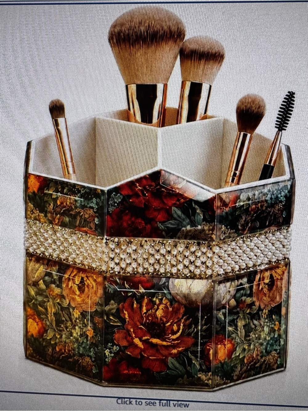 Floral Hexagonal Makeup Brush Holder with Pearl Band